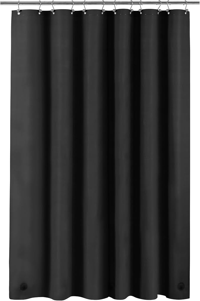 Barossa Design Extra Long Black Shower Curtain Liner with 3 Magnets - 72" x 84" XL, Waterproof PEVA Lightweight Shower Liner for Bathroom, PVC Free, Metal Grommets - Black, 72x84