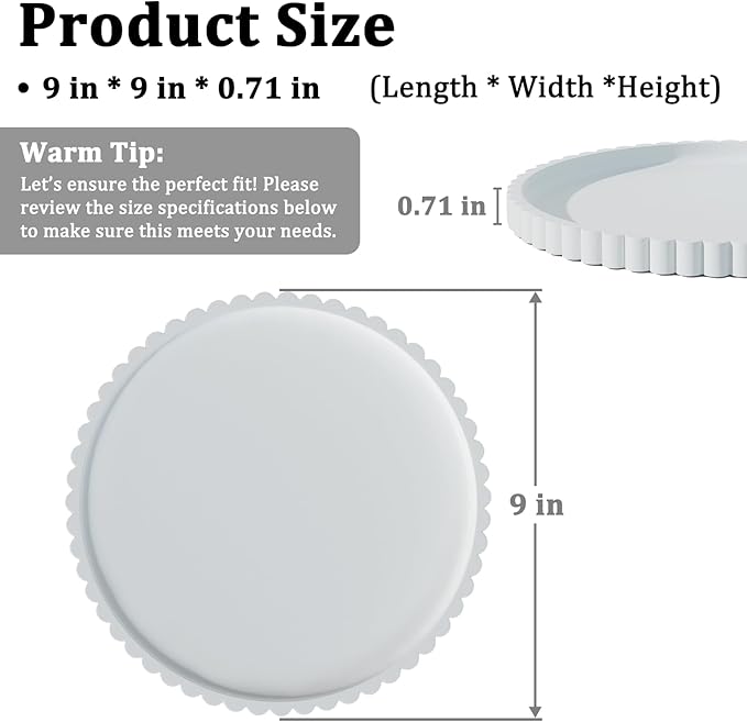 Silicone Bathroom Vanity Tray, Modern Round Decorative Tray for Countertop, Waterproof & Unbreakable Cosmetic Perfume Organizer, Extra-Thick & Sturdy, Easy to Clean Candle Tray (9 inch, White)
