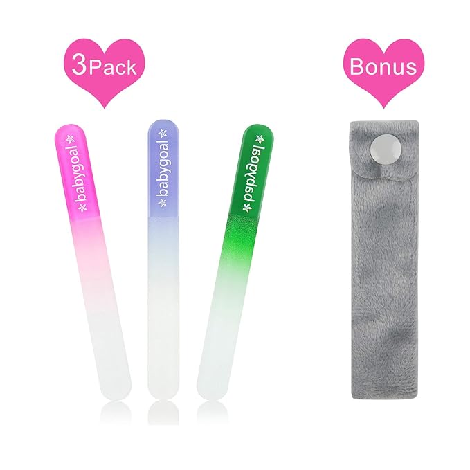 babygoal Newborn Baby Nail File 3 Pack with a Pouch, Emery Board Glass Crystal for Newborns, Toddlers, Infant, Babies & Young Children - Gift for Babies, New Moms 3NF03