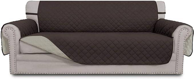 Easy-Going 4 Seater Sofa Slipcover Reversible Sofa Cover Water Resistant Couch Cover with Foam Sticks Elastic Straps Furniture Protector for Pets Children Dog Cat (XX-Large, Chocolate/Beige)