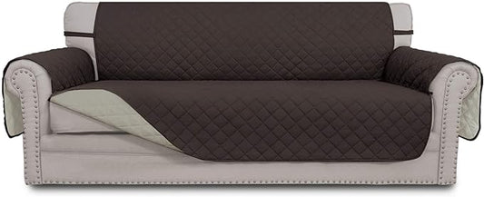 Easy-Going 4 Seater Sofa Slipcover Reversible Sofa Cover Water Resistant Couch Cover with Foam Sticks Elastic Straps Furniture Protector for Pets Children Dog Cat (XX-Large, Chocolate/Beige)