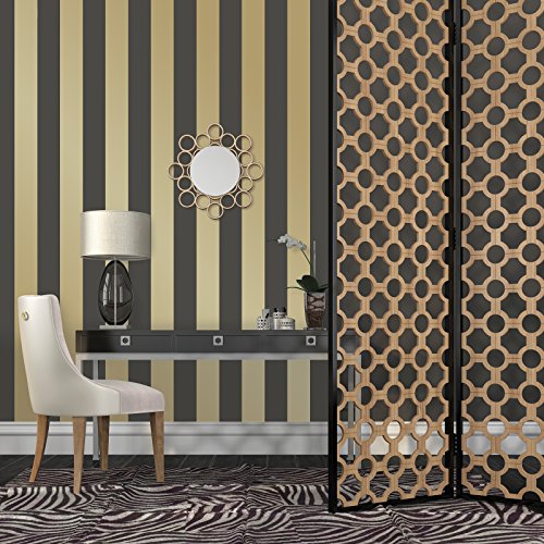 Tempaper Gold Mini Stripes Removable Peel and Stick Wallpaper, 4.1" x 20', Made in the USA
