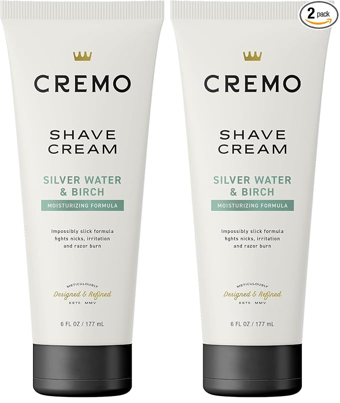 Cremo Silver Water & Birch Shave Cream,Astonishingly Superior Ultra-Slick Shaving Cream for Men,Fights Nicks,Cuts and Razor Burn,6 Fl Oz,(Pack of 2)