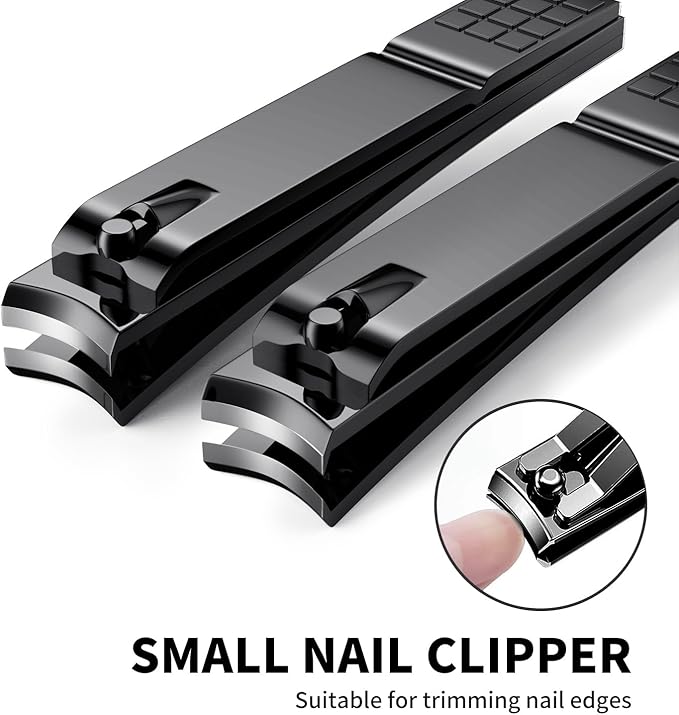 Derlaier Nail Clippers Set - Toenail Clippers & Fingernail Clipper Combo, Dual-Size Stainless Steel Nail Cutters for Home/Travel, Anti-Slip Grip, Ingrown Nail Care Tool (Black-Large/Large)