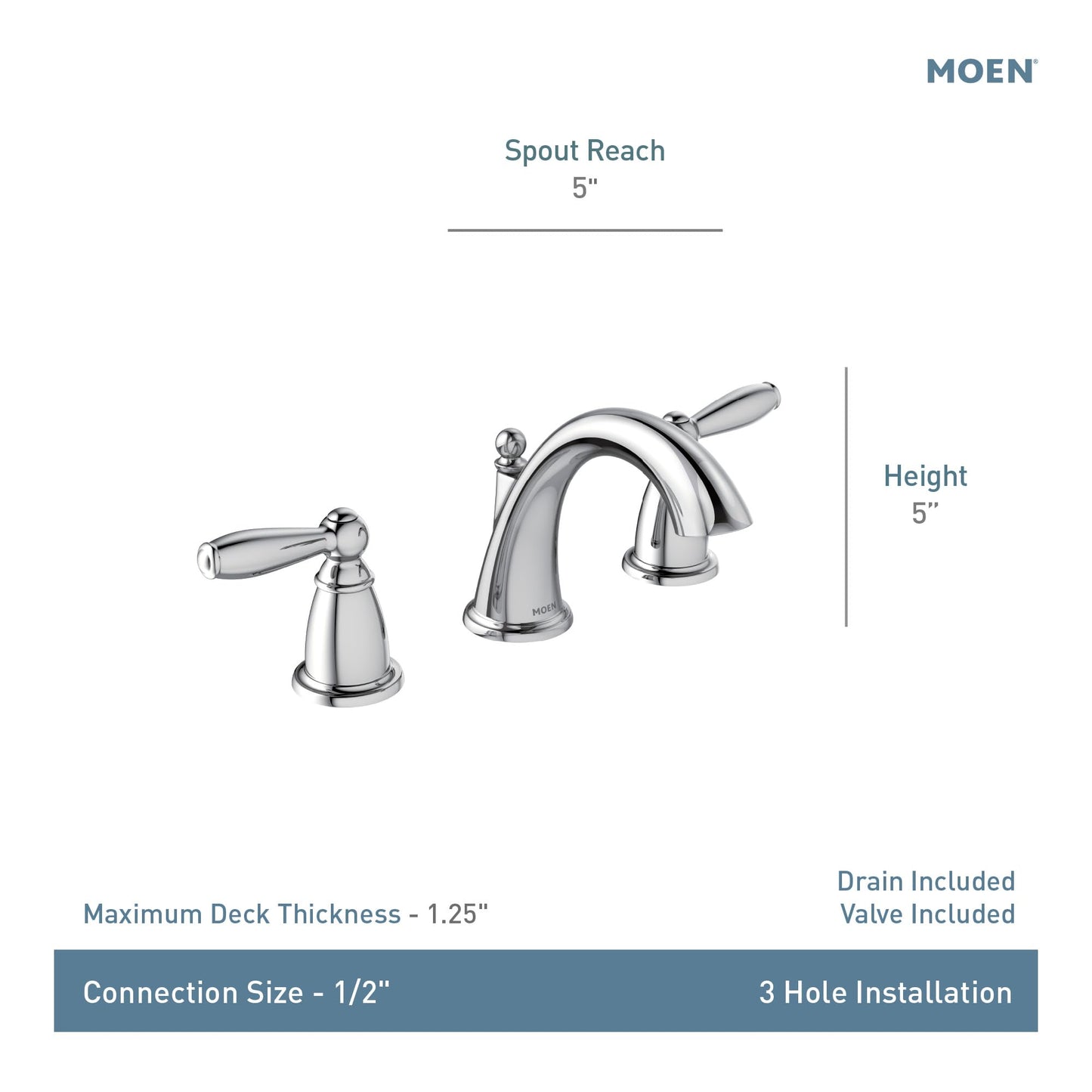 Moen Brantford Chrome Two-Handle High Arc Widespread Bathroom Sink Faucet for 3-Hole Setups with Valve Included, TV6620
