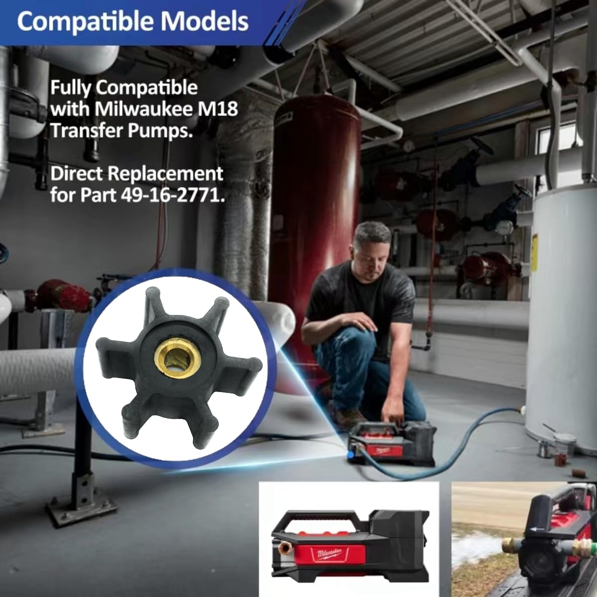 REPLACEMENTKITS.COM Impeller, O-Ring & Oil Seal Kit Compatible with Milwaukee M18 Transfer Pumps (Replaces 49-16-2771)