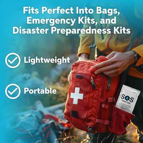 SOS Food Lab Emergency Water Pouches - 2 Gallons (62 Count, 4.2 Fl Oz Each) - Triple Purified, UV Sterilized Filtered Drinking Water for Disaster & Survival Kits - 5 Year Shelf Life, US Navy Approved