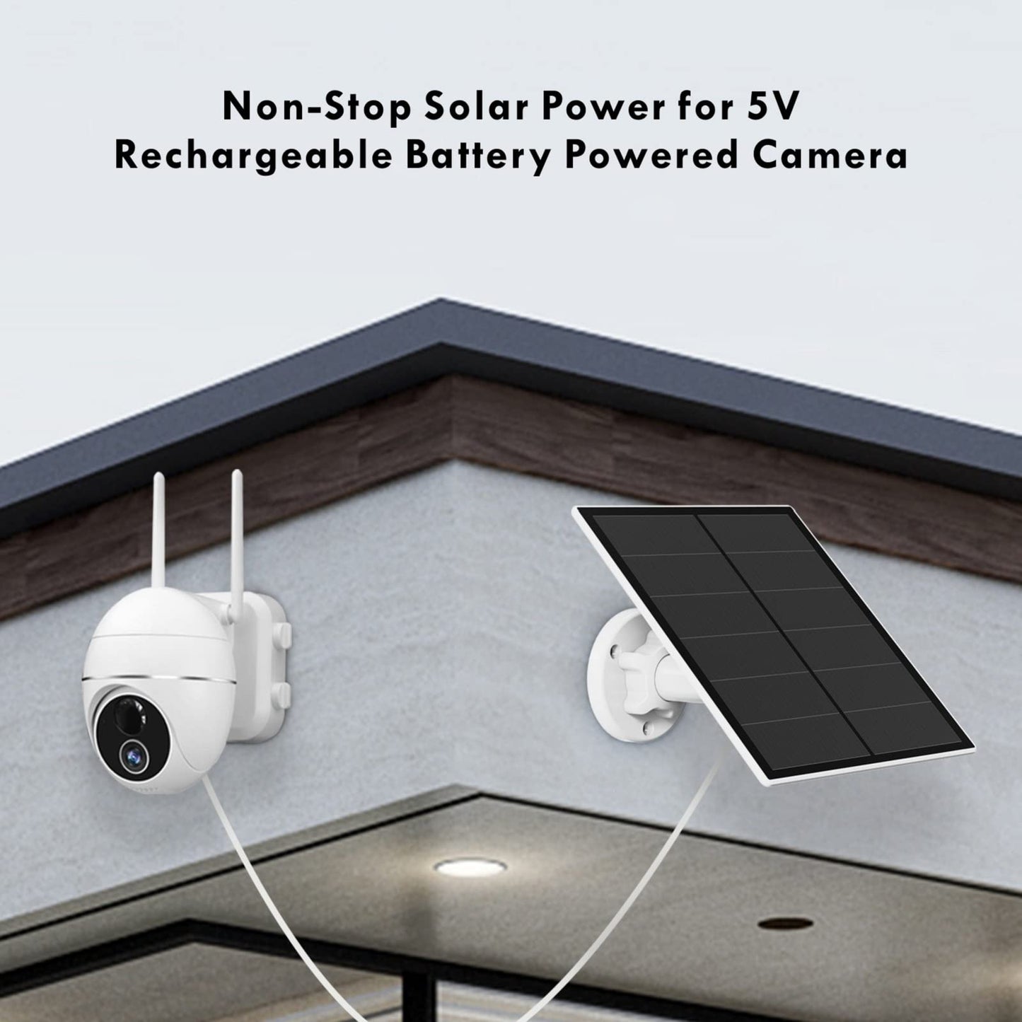 Solar Panel for Security Camera, 5W USB Solar Panel Compatible with Rechargeable Battery Camera, Solar Panel Charger for Camera with IP65 Waterproof, Adjustable Bracket, 9.8ft Cable(2 Pack)