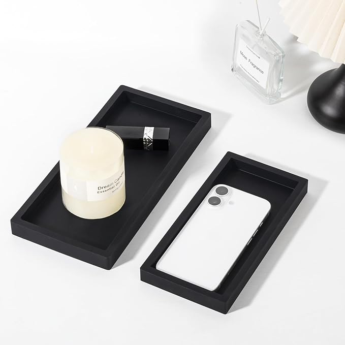 Bathroom Trays for Counter, Slicone Vanity Trays for Bathroom, Rectangle Sponge Holder for Kitchen Sink - Black