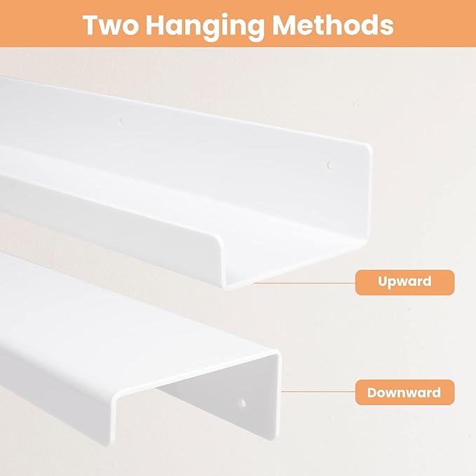 upsimples Acrylic Shelves for Wall Decor, 15" Display Shelf Perfume Organizer for Bathroom, Bedroom, Living Room, Floating Bookshelves for Kids, White, 4 Pack | for Kids, Display Shelf, Organizer, for Bathroom, Bedroom, Living Room Decor