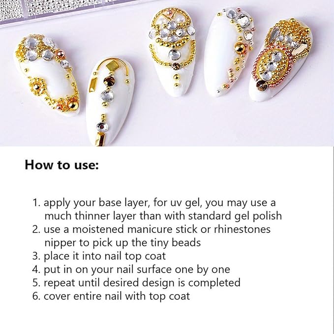0.8mm Mini Small Nail Beads Stainless Steel Beads Nail Chain Charms Nails Art Decorations Gun Grey Nail Studs Gold Caviar Nail Charms DIY Tool Nail Studs Accessories Cold Nail Gems (Gold)