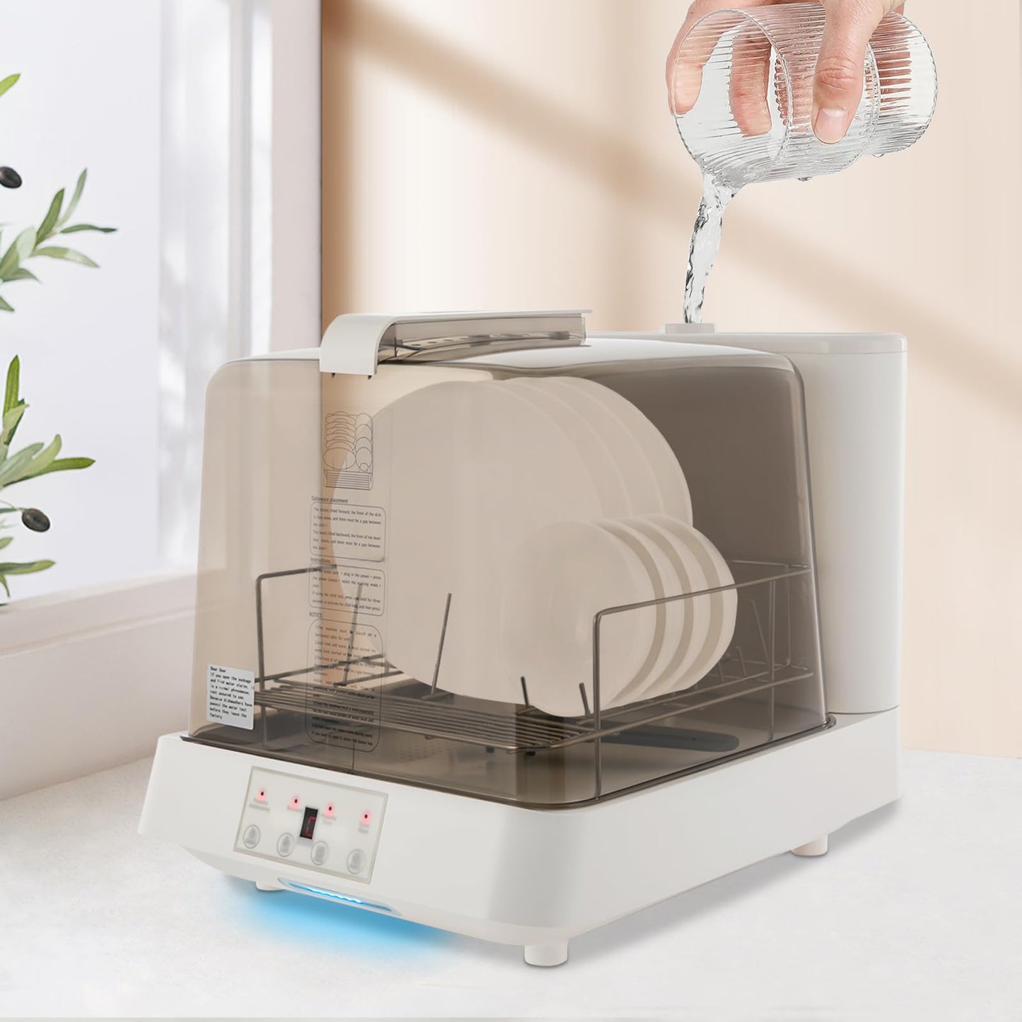 Portable Countertop Dishwasher, Automatic Dishwashing w/6 Programs & 5L Tank, Tabletop Small Dishwasher for Apartments & RV, 3 Washing Programs, 360° Dual Spray, 149℉ High-Temp& Air-Dry Function