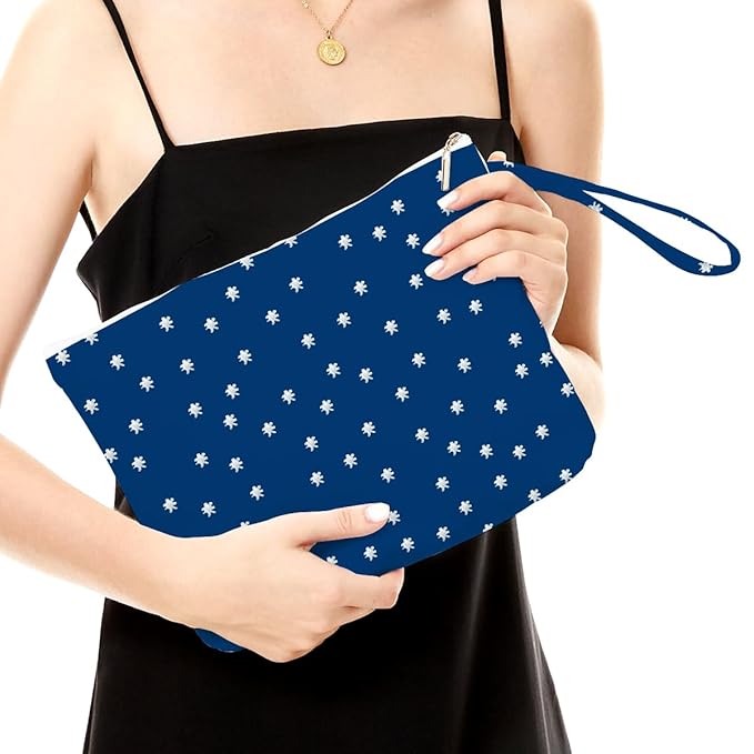 Fokongna Travel Makeup Bag - Zipper Pouch for Women, Sister, Friends - Beach, Pool, Yoga, Gym Clothes, Swimsuit, Diapers - Ocean, Sea, Shells, Starfish
