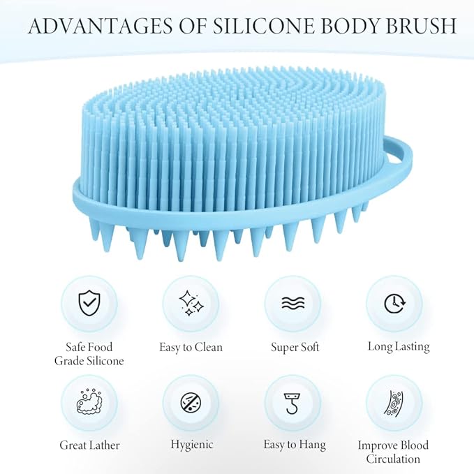 Silicone Body Scrubber, Silicone Loofah 2 Pcs Silicones Shower Scrubber Exfoliating 2 in 1 Silicones Body Scrub Brush Scalp Massager Shampoo Brush for All Skin Men Women Kids
