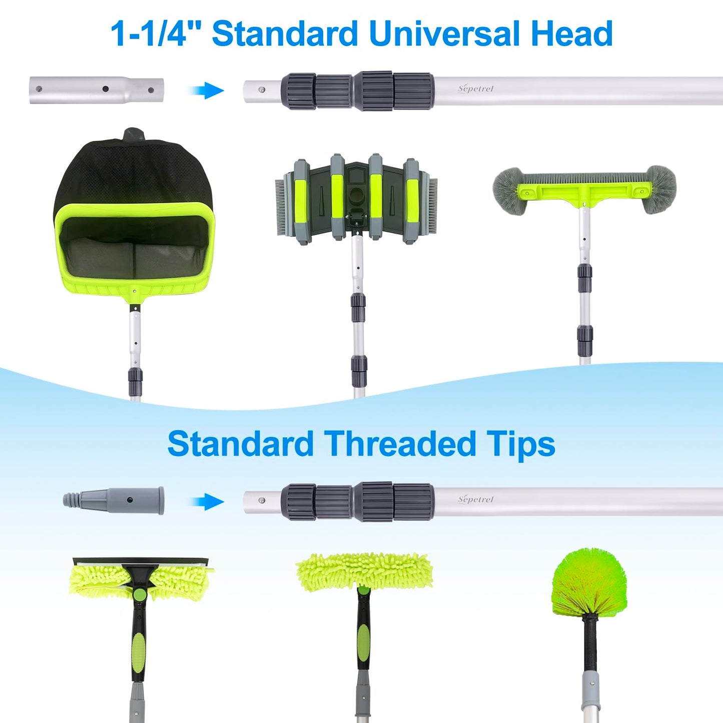Sepetrel Pool Pole-Upgraded Professional 15 Foot Telescoping Swimming Pool Pole with Threaded Tips,Adjustable Telescopic Poles,for Skimmer Net,Brush,Vacuum Head