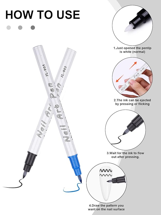 12 Color 3D Nail Art Pens Set, Kalolary Nail Point Graffiti Dotting Pen Drawing Painting Liner Brush for DIY Nail Art Beauty Adorn Manicure Tools