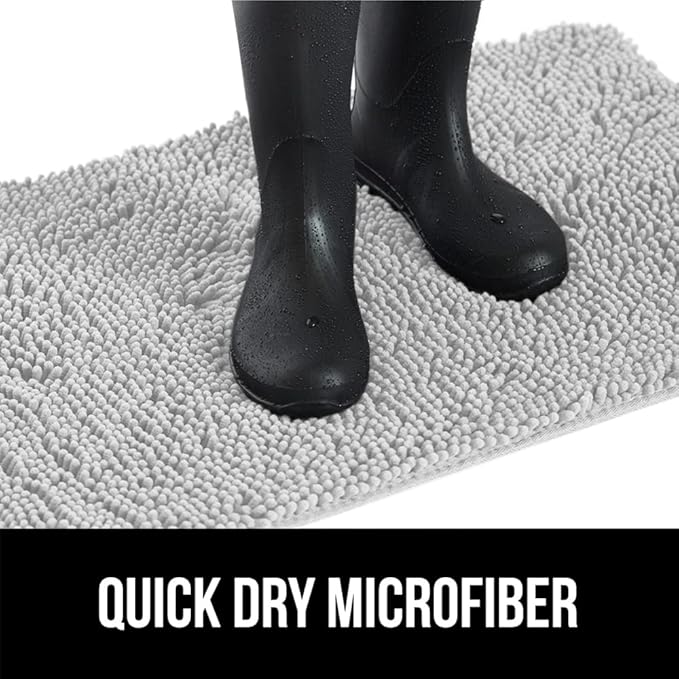 GORILLA GRIP SoakSTOPPER Dog Door Mat, 70x24 Machine Washable Rug Absorbent Doormat Captures Moisture Mud Dirt, Quick Dry Soft Chenille Entryway Rugs Indoor Entrance Mats for Dog Paws, Light Gray