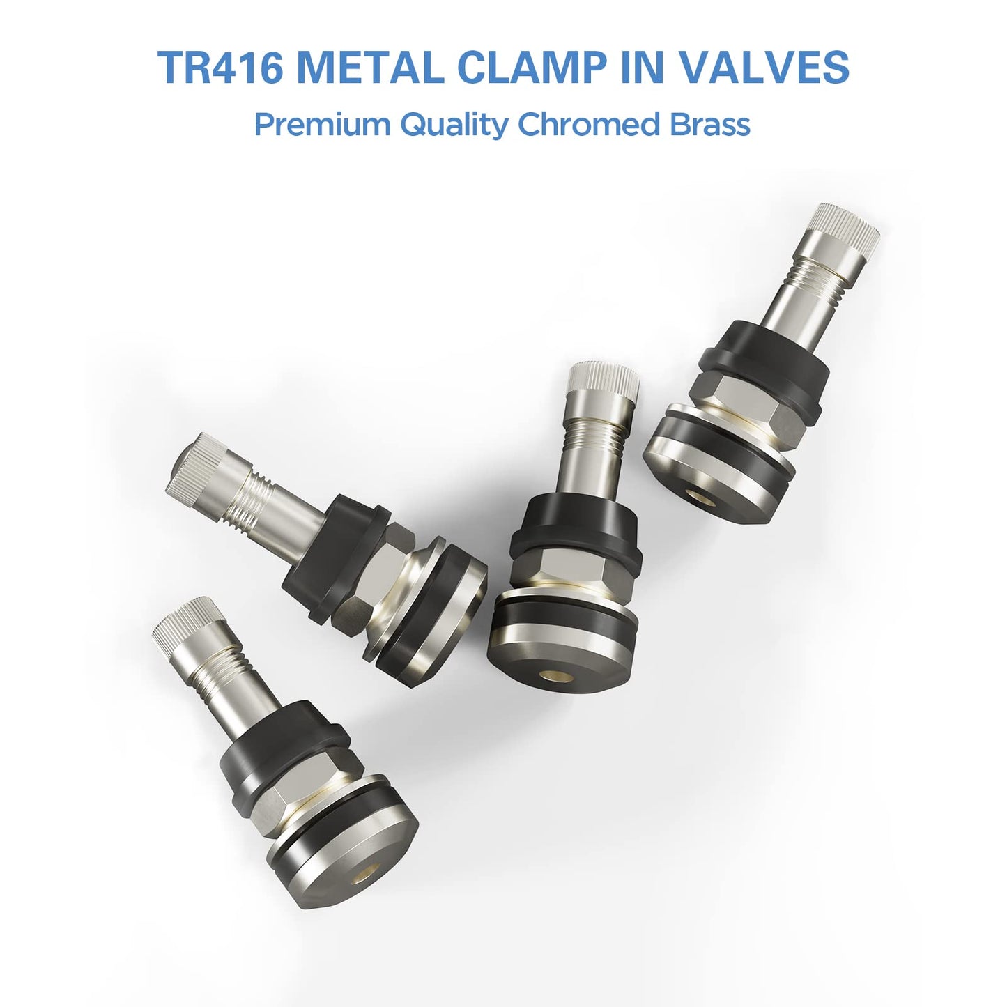 CKAuto 25 Pieces TR416 Metal Valve Stems Outer Mount Fits .453" & .625" Rim Holes Long 1 1/2", Silver