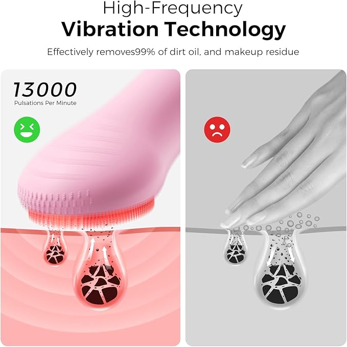 Face Scrubber Facial Cleansing Brush - Waterproof and Rechargeable Face Cleansing Brush with 4 LED Gentle Light, Cleansing, Exfoliating and Massaging, Electric Face Scrub Brush for Men & Women