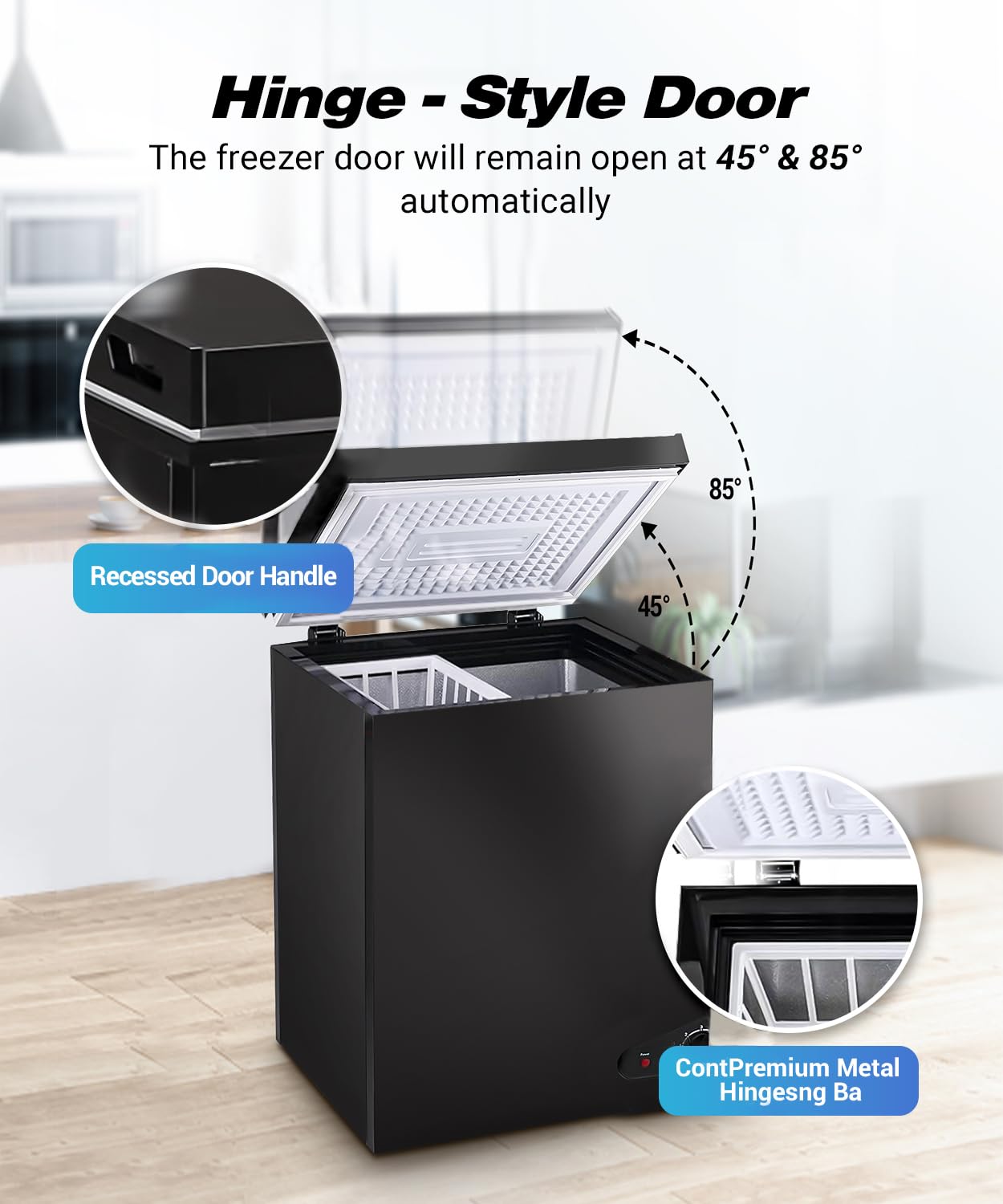 rosmena Deep Freezer 3.5 Cu.Ft, Chest Freezer with Removable Basket, Small Freezer with 6 Levels Adjustable Temperature, Quiet Mini Freezer for Home/Kitchen/Office/Garage/Bar (Black)
