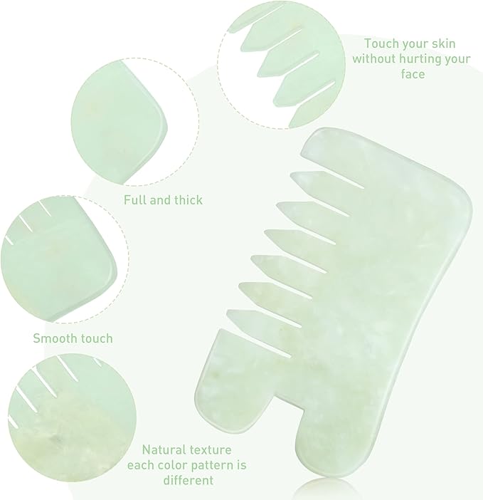 BBTO 2 Pcs Jade Comb for Scalp Massage Gua sha Comb for Head Body spa Hair Multifunctional Handheld Massage Tools(Classic Style)