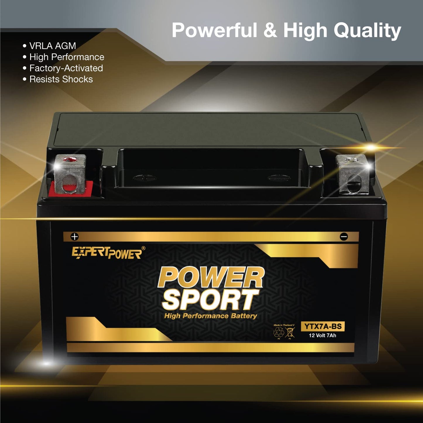 ExpertPower YTX7A-BS - 12V 7Ah AGM Motorcycle Battery, for ATV, 4 Wheeler, 180 CCA Powersports Batteries, SLA Dirt Bike, Scooter, ATV Battery Compatible with People 150CC, QuadRacer 450CC