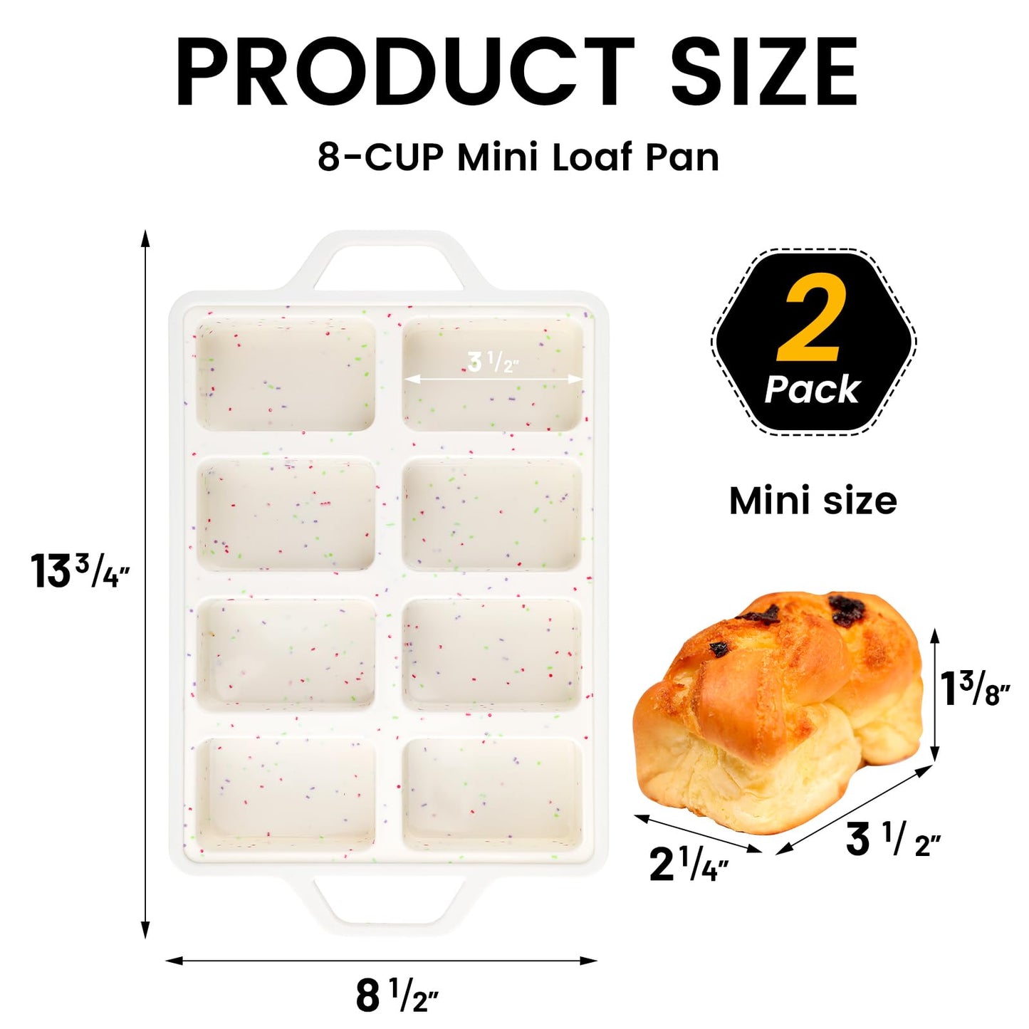 Vinino Silicone Mini Loaf Pans with Metal Reinforced Frame-2 Pack, Non-stick Silicone Bread Pan for Baking 8-Cavity, Tiny Banana Bread Set, Dishwasher Safe Brownie Pan-Cream