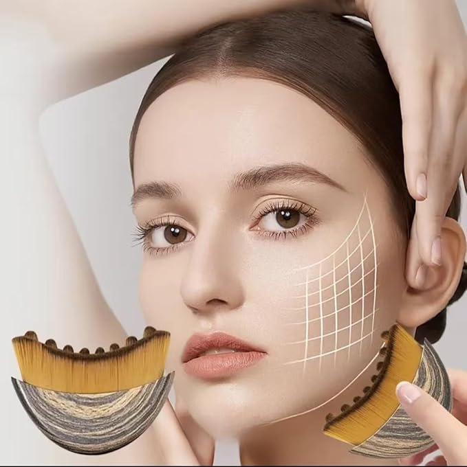 Lymphatic Contour Face Brush Drainage Massager Dry Sculpting Gua Sha Facial Depuffer Tool Massage Skin Lifting Beauty Appliance (1, Brown)