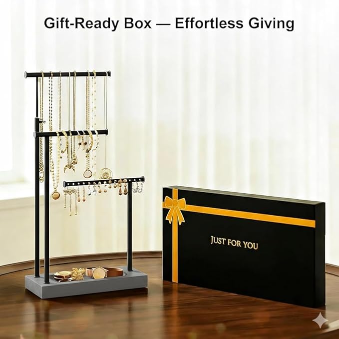SRIWATANA Jewelry Organizer Display Extra Tall Necklace Holder 3 Tier Jewelry Tree Stand, Gift Idea (Weathered Grey & Black)