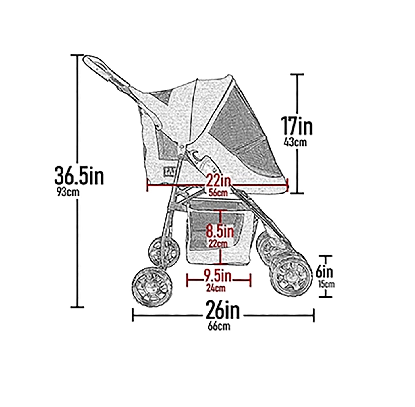 Pet Gear Happy Trails Lite Pet Stroller for Cats/Dogs, Zipper Entry, Easy Fold with Removable Liner, Safety Tether, Storage Basket