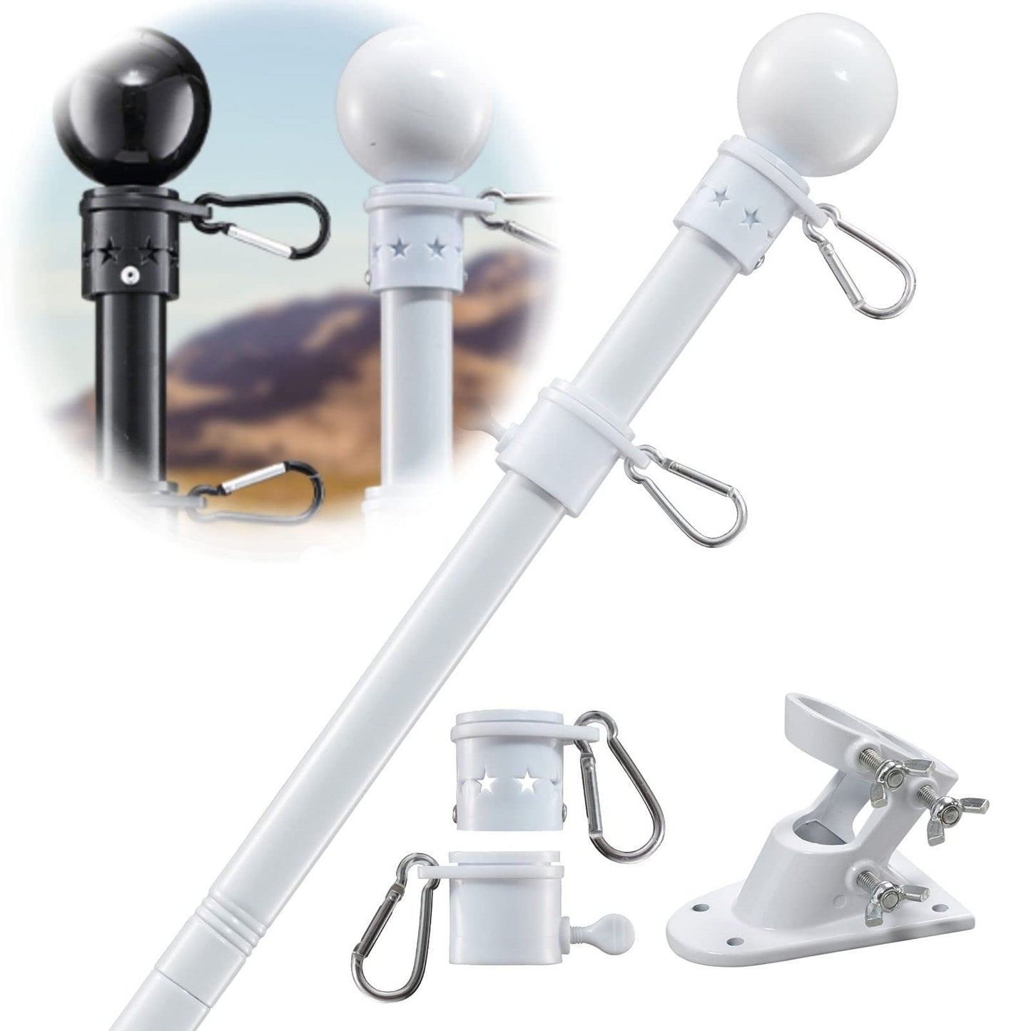 Flag Pole for Outside House - 5ft Heavy Duty Metal Flagpole Kit,Tangle Free, 2 Angle Mount for Grommet Flags,Banner,Garden Flag, for Outdoor Porch,Yard,Garage,Patio Balcony Use