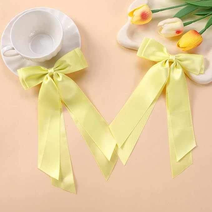 LuSeren 2 PCS Double Layer Hair Bows Yellow Hair Ribbon Clips Ponytail Holder Accessories for Women Girls Toddlers Teens Kids