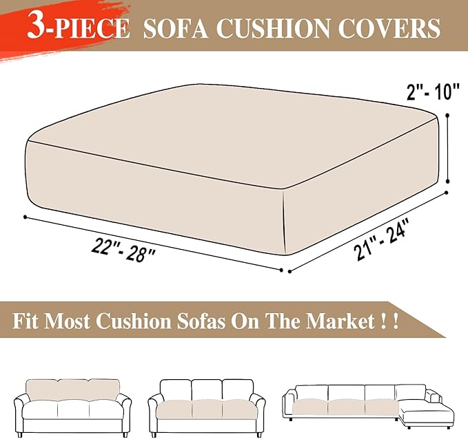 Couch Cushion Covers Seat Cushion Cover Stretch Couch Cover Separate Sectional Sofa Slipcovers Furniture Protector(3 Pieces for Seat or Sofa Backrest, Natural)