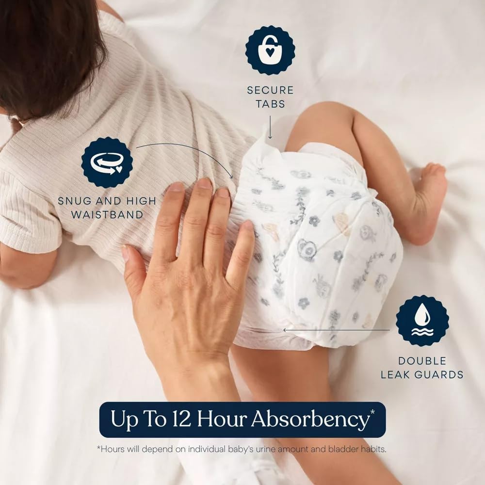 Millie Moon Luxury Diapers – Ultra Soft Cloud Touch Disposable Diapers with 12 Hour Absorbency & Wetness Indicator (N - 88ct)