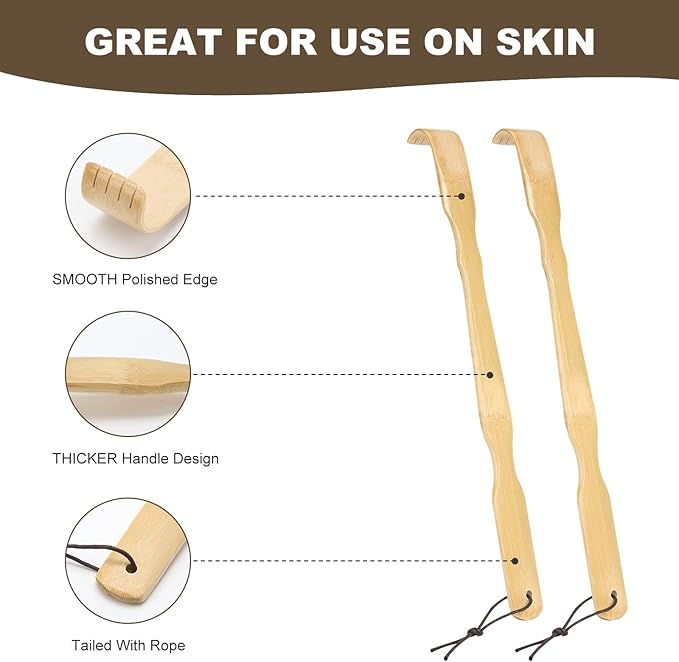 Wooden Bamboo Back Scratcher, 17 Inch Long Handle Back Scratchers for Adults Men Women, with Beautiful Gift Packaging (4 Pack)