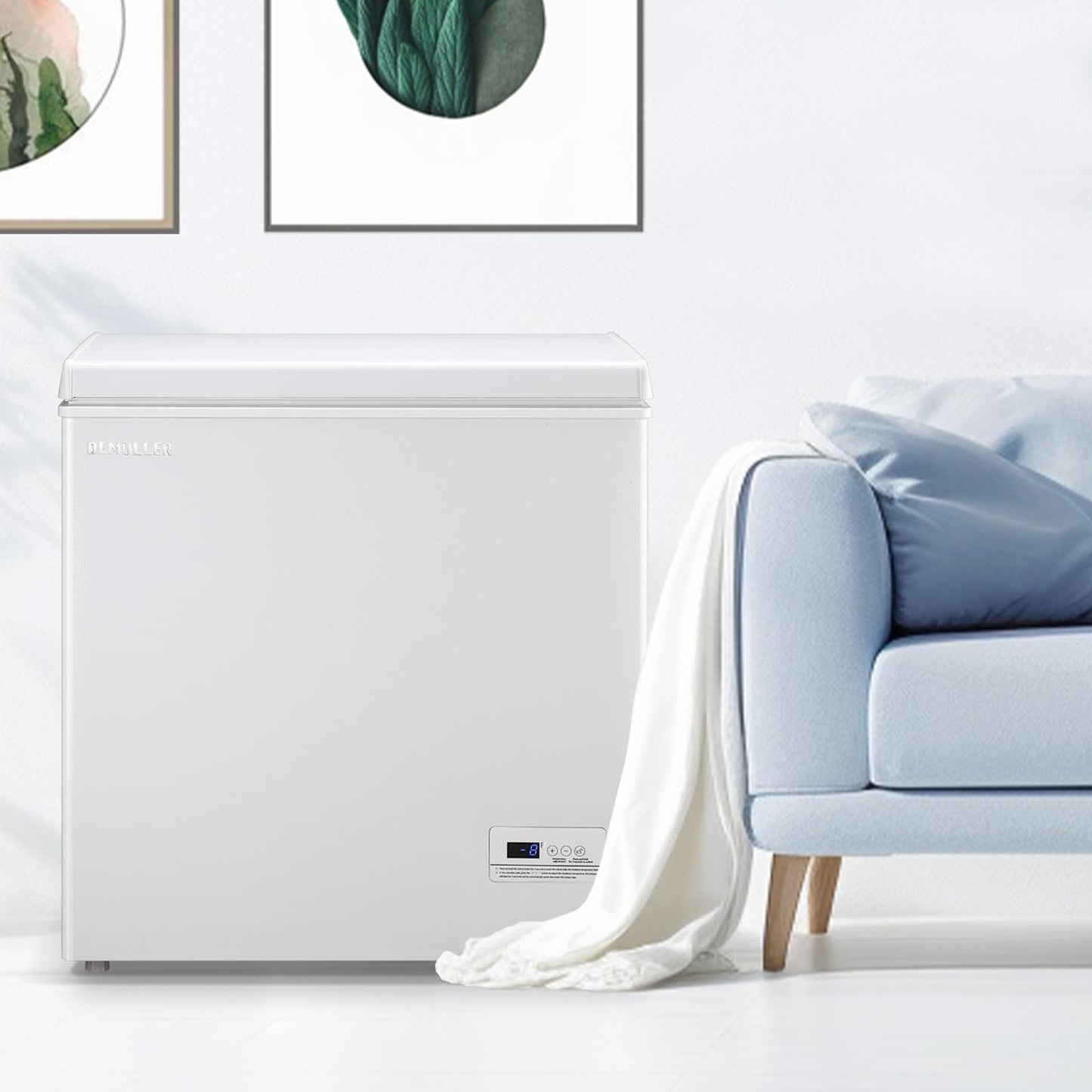 DEMULLER Large Capaity Deep Chest Freezer with Electronic Temperature Control Panel Compact Small Freezers with Two Baskets White (-12℉ to 50℉) Ideal for Kitchen Dorm Apartment