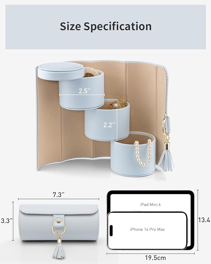 VLANDO Travel Jewelry Case for Women, Travel Essential, Travel Must Haves Jewelry Travel Organizer for Girls, Holidays Gifts for Travelers Couples Mom Friends - Light Blue