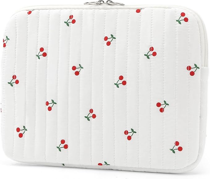 Puffy Laptop Sleeve 13-15.6 Inch Cute Quilted Laptop Protective Case Padded Floral Computer Sleeve for MacBook (B-Cherry, 15 Inch)