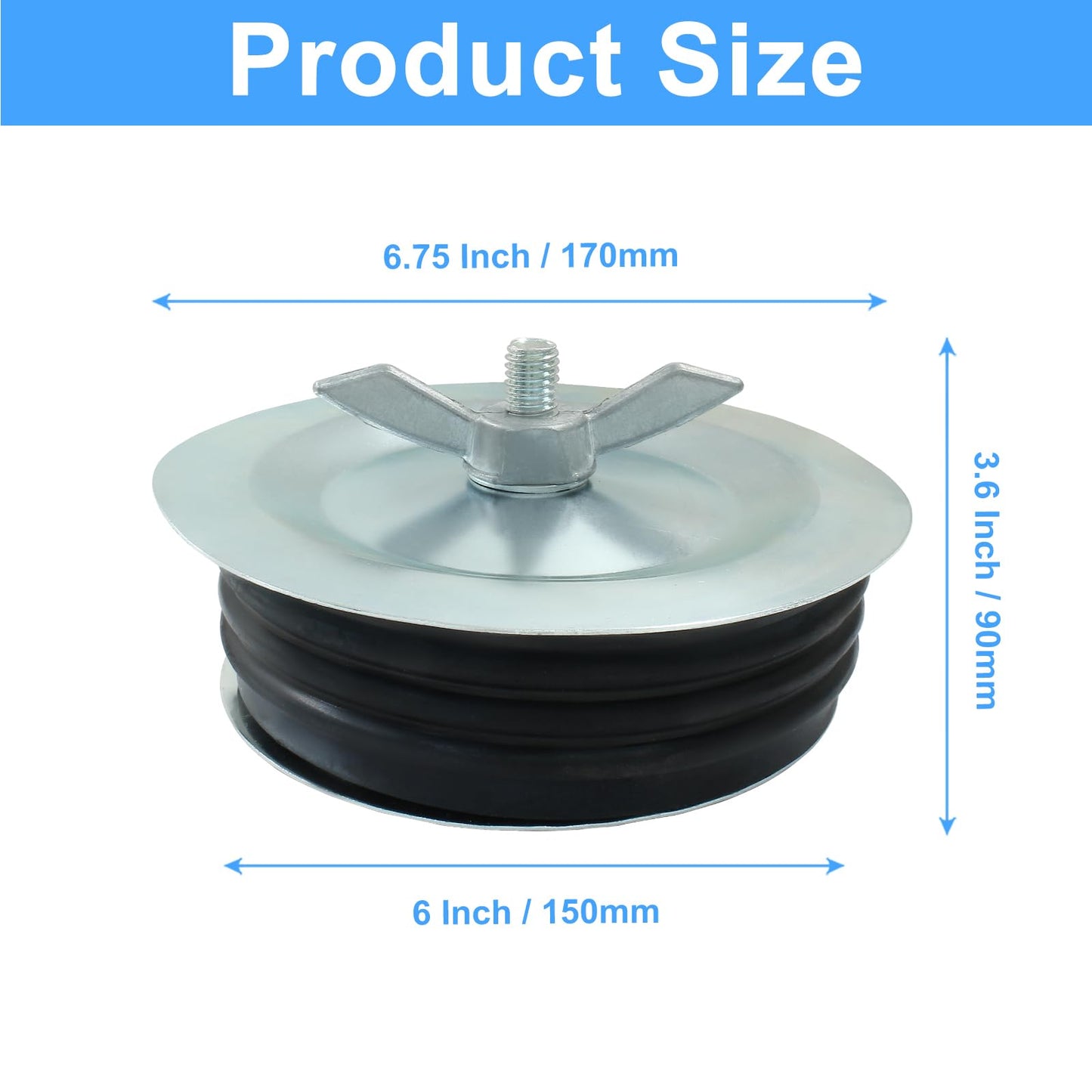 HARSKIYER 6 Inch Sewer Cleanout Cap, Durable Mechanical Test Plug Metal Sewer Drain Cover, Sewage Pipe Cap with Wing Nut for Pipes, Sinks, Pools