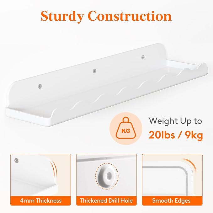 Lifewit Plastic Nursery Floating Book Shelves 12 Pack, 15"x3.4" White Clouds Plastic Wall Shelf for Bedroom Kids, Hanging Bookshelf Racks for Baby Toddler Children Room Decor, White