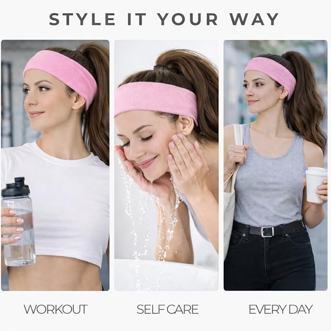 Styla Hair Headbands for Women Stretch Fashion Head Bands 10 Pack Non-Slip Head Wraps Great for Spa, Sports, Yoga, Pilates, Running, Gym Headband, Workouts (Pink)