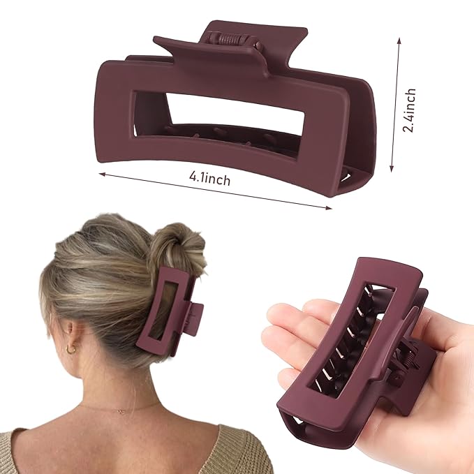 8 Pcs Hair Accessories for Women - 4.1 Inch Square Rectangle Jaw Clips for Women and Girls, Thick and Thin Hair(Coffee Red)