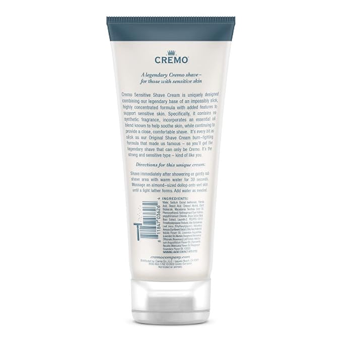 Cremo Sensitive Shave Cream, Astonishingly Superior Ultra-Slick Shaving Cream for Men, Fights Nicks, Cuts and Razor Burn, 6 Fl Oz (Pack of 2)