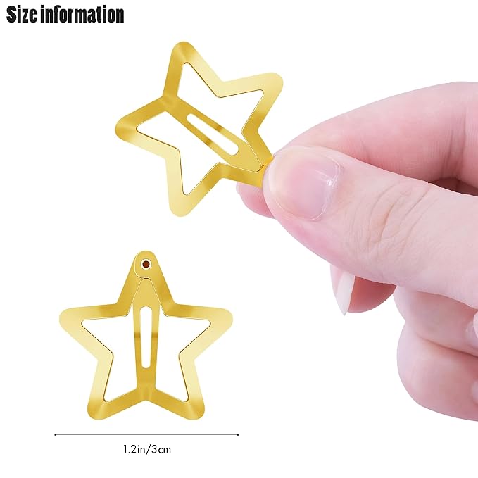 Star Hair Clips 2000s Y2K Snap Hair Barrettes Non Slip Star Hair Accessories Gold Silver Metal Hair Clips for Girls Women -30 PCS 1.18"