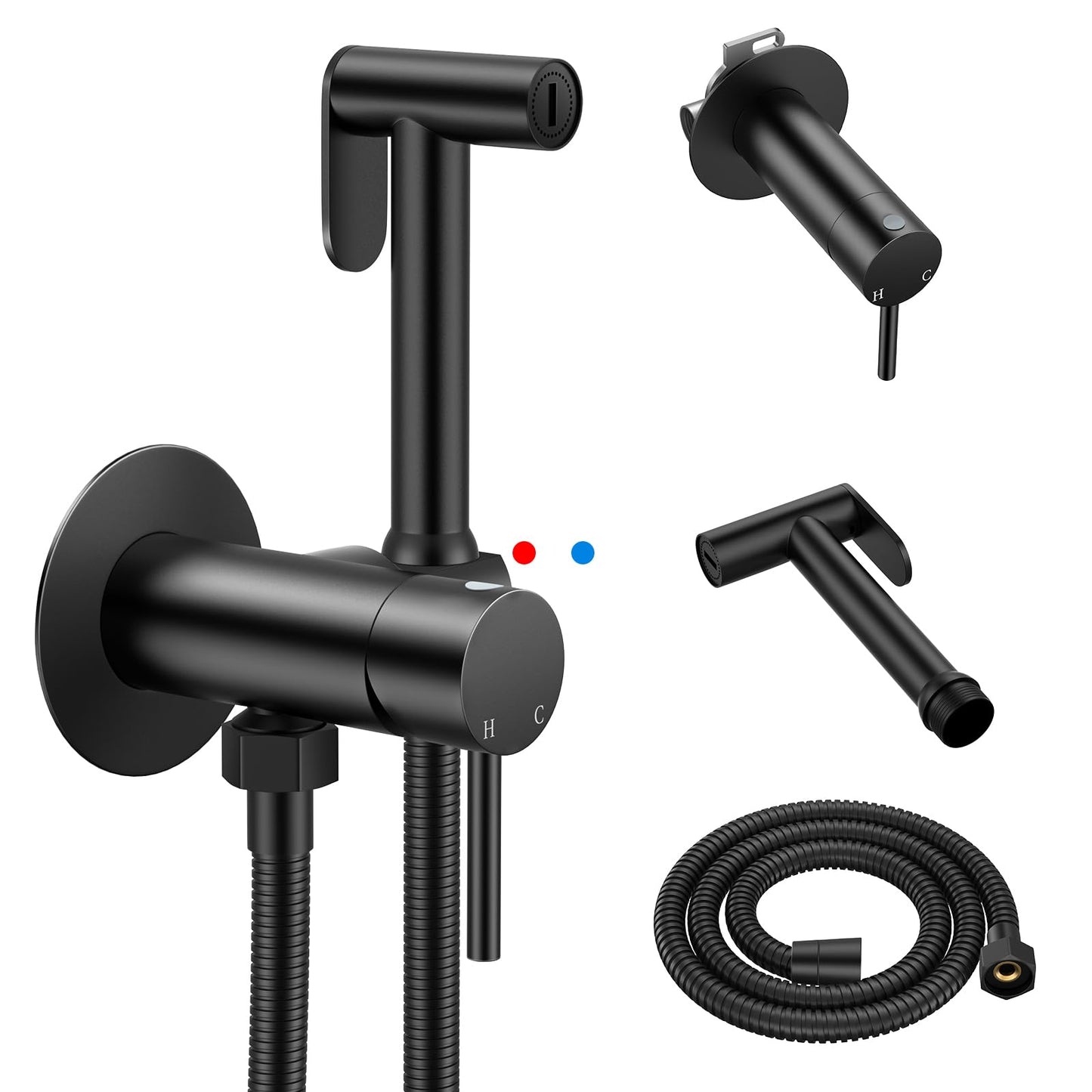 Arofa Built-in Hot and Cold Handheld Bidet Sprayer for Toilet, Black Warm Water Bidet with Adjustable Water Flow, Dual Control Mode Muslim Shower with Spray Hose for Feminine Wash, Wall Mounted
