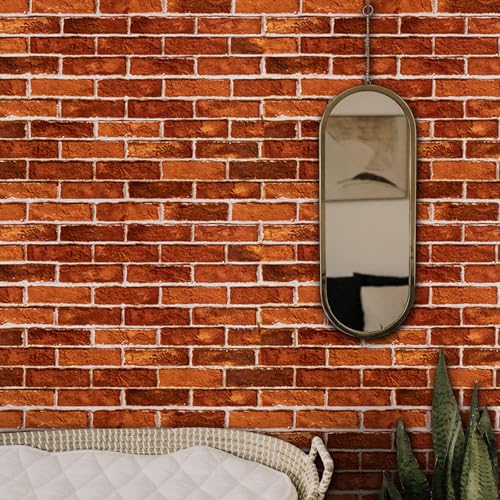 practicalWs Red Brick Wallpaper Peel and Stick 17.7in x 118.1in Brick Wrapping Paper Self Adhesive Faux Stone Removable Wall Paper for Christmas Halloween Fireplace Bedroom Bathroom Decoration