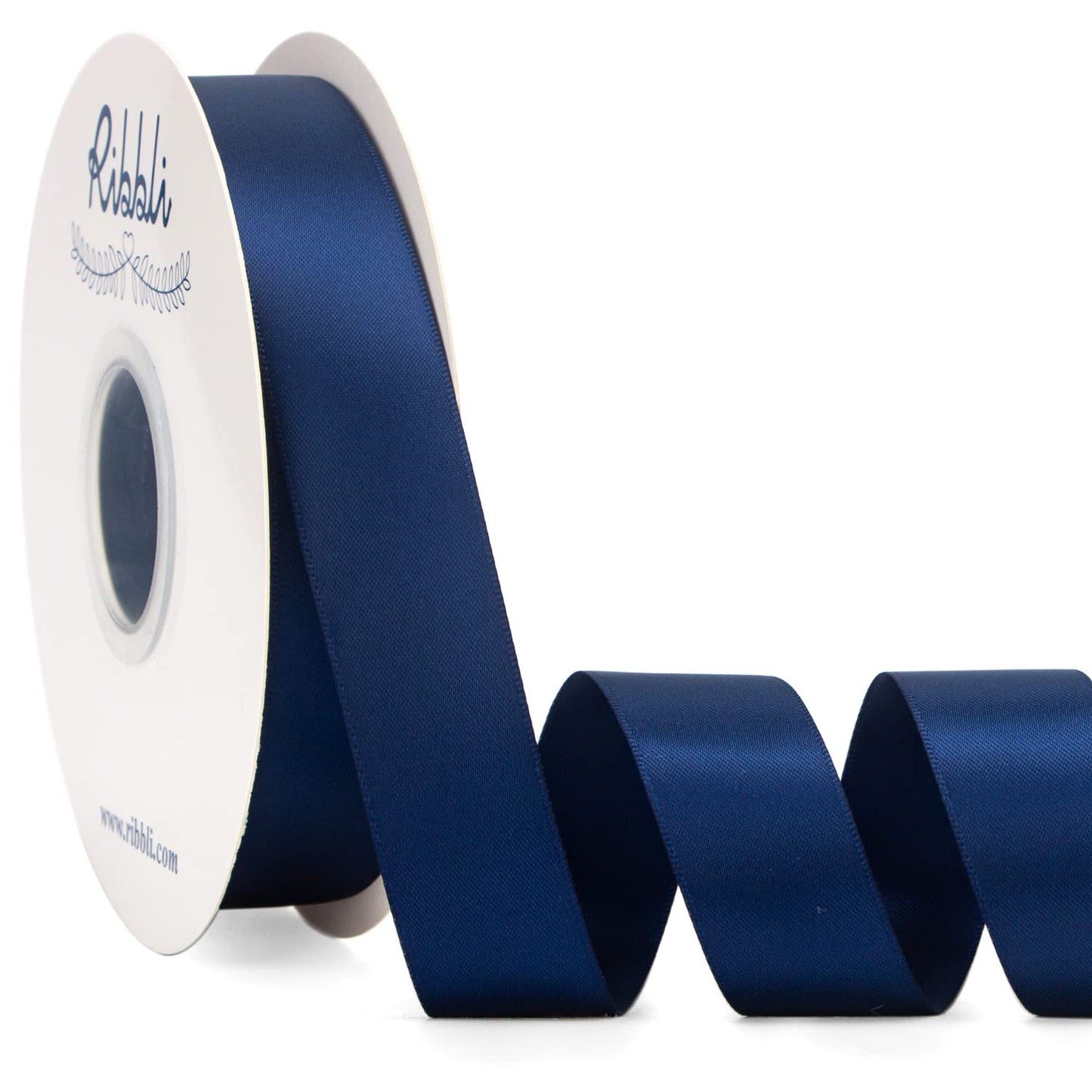 Ribbli Navy Blue Satin Ribbon Double Faced Satin 1 inch x Continuous 50 Yards-Navy Ribbon for Gift Wrapping Crafts Wedding Decoration Bows Bouquet Floral Arrangement