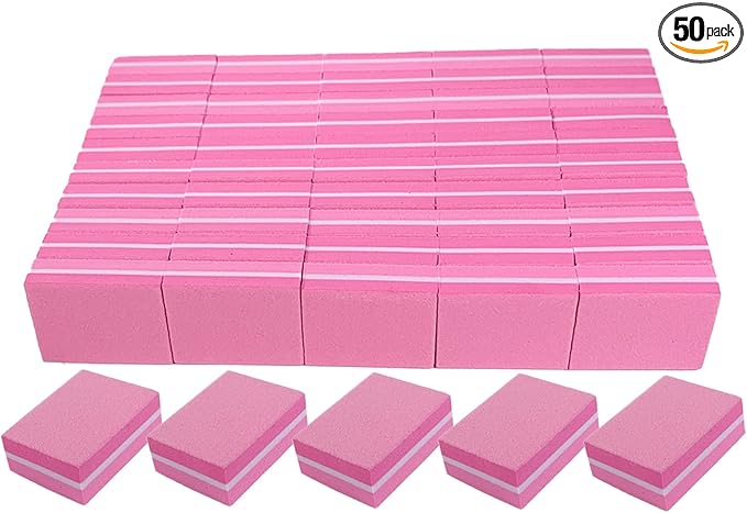 Nail Buffers (50 Pack), Mini Buffer Block Nail File for Acrylic Nails and Natural Nails, 100/180 Grit Nail Buffer Block Bulk Buffing Blocks for Nail Buff Professional Manicure File Blocks Set Pink