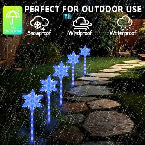 Snowflake Solar Christmas Pathway Lights, Set of 10 LED Outdoor Stake Lights, Waterproof Christmas Decorations for Garden, Yard, Lawn, Walkway, Patio Decor (10pcs Blue)