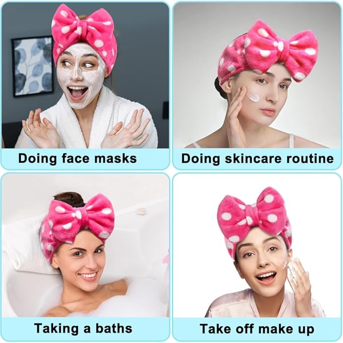Shintop Sweet Super Soft Caroset Polka Dots Wash Cosmetic Headband Hairlace (Rose Polka dots)